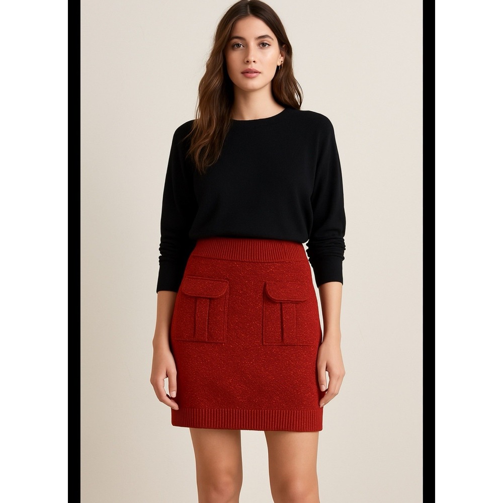 Moth Anthropologie Red Wool Blend Mini Skirt Women L Preppy Academia Chic SEE